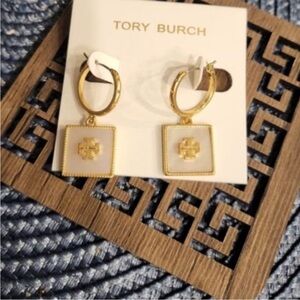 Tory Burch Gold and White Earrings